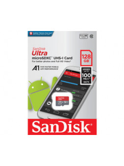Carte mémoire micro SD XC 128Go SanDisk Ultra Classe 10 (lecture 100 Mo/s)