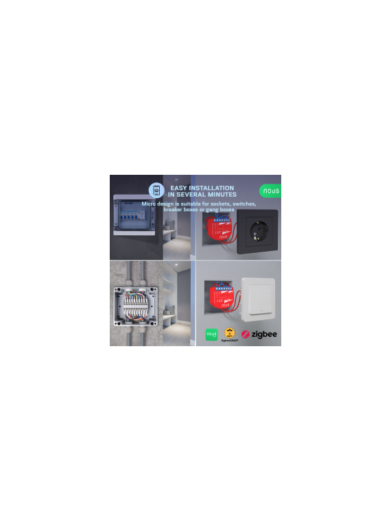 NOUS B2Z - Micromodule ZigBee 1 sortie ON/OFF 16A + mesure de consommation - Compatible Tuya, Jeedom, HomeAssistant, etc...
