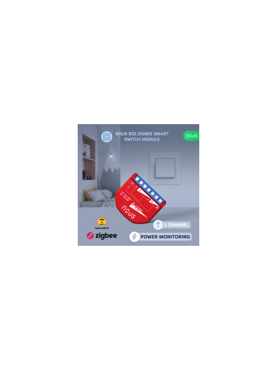 NOUS B2Z - Micromodule ZigBee 1 sortie ON/OFF 16A + mesure de consommation - Compatible Tuya, Jeedom, HomeAssistant, etc...