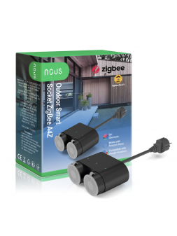 NOUS A4Z - Double prise extérieure ZigBee 16A + mesure de consommation - Compatible Tuya, Jeedom, HomeAssistant, etc...