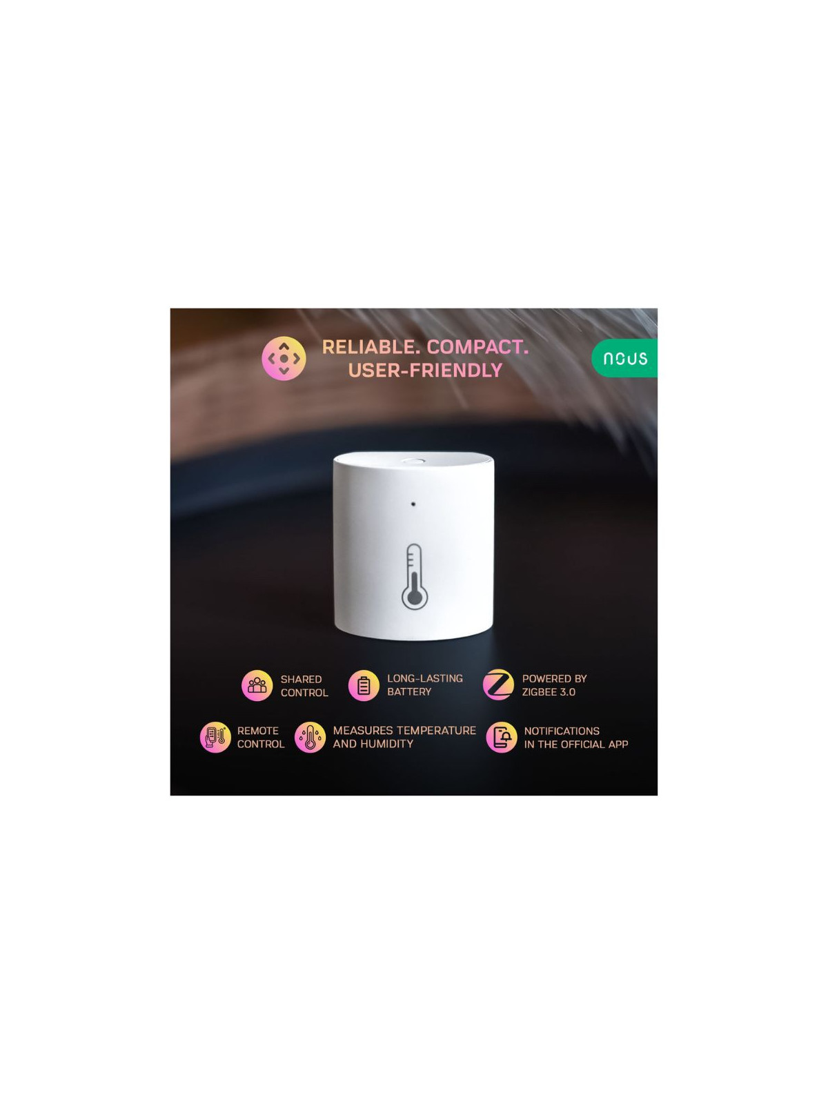 NOUS E5 - Capteur de température et d'humidité ZigBee - Compatible Tuya, eedomus, Jeedom, HomeAssistant, etc..