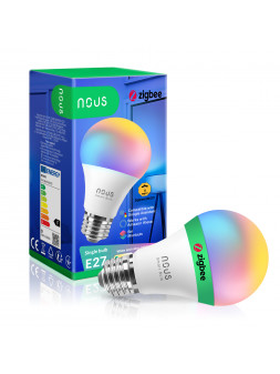 NOUS P3Z - Ampoule ZigBee E27 couleur RGBW + Blanc froid et chaud - Compatible Tuya, Jeedom, HomeAssistant, Homey, etc..