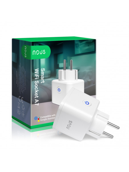 NOUS A7 - Prise WiFi ON/OFF 16A avec mesure de consommation - Compatible Tuya, Google Home, Amazon Alexa, etc