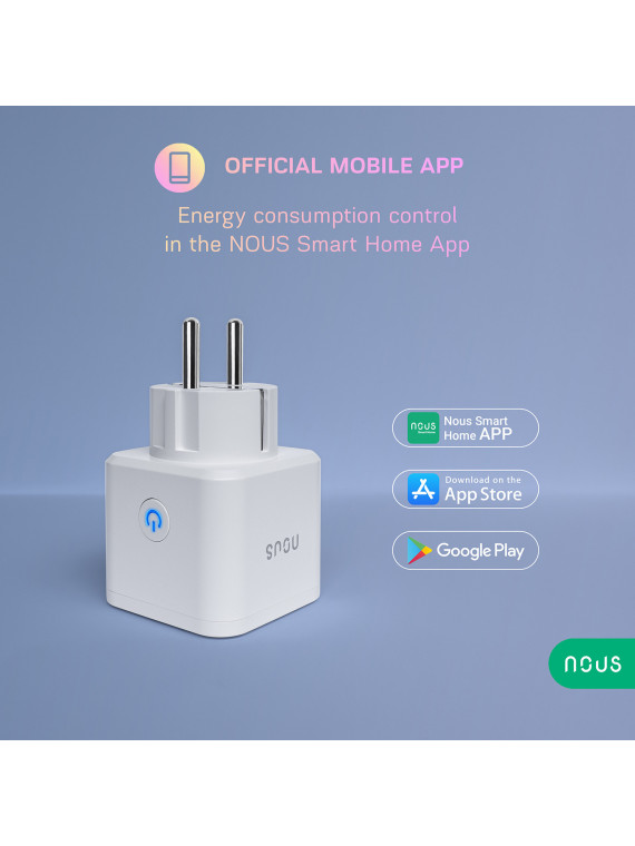 NOUS A7 - Prise WiFi ON/OFF 16A avec mesure de consommation - Compatible Tuya, Google Home, Amazon Alexa, etc