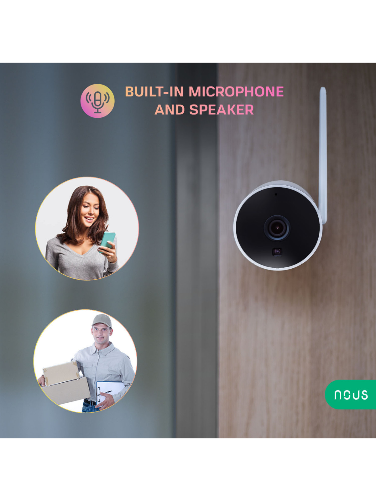 NOUS W7P - Caméra IP fixe extérieure WiFi 3MP, enregistrement sur carte SD - Compatible Tuya Smart Life
