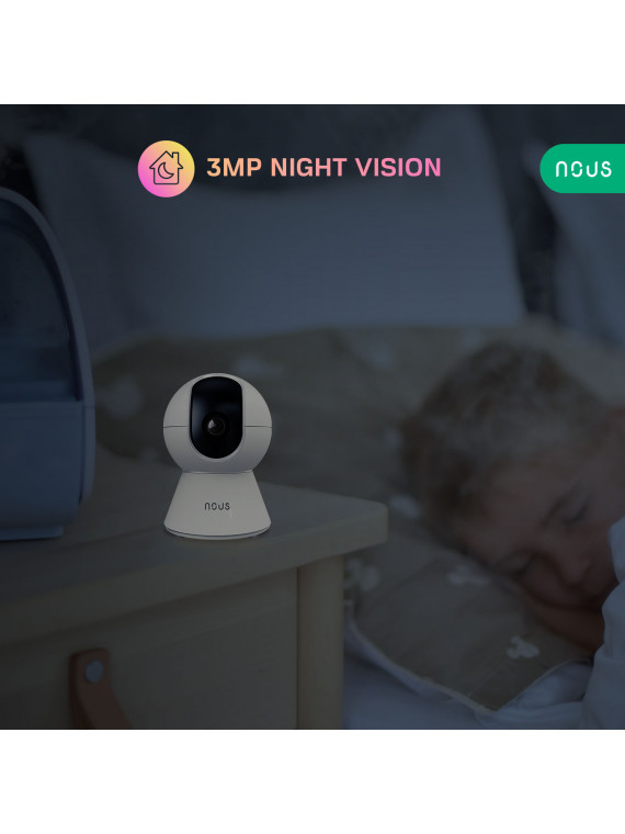 NOUS W5 - Caméra IP rotative intérieure WiFi 3MP, enregistrement cloud ou sur carte SD - Compatible Tuya Smart Life