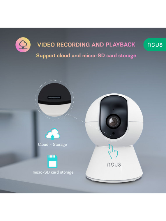 NOUS W5 - Caméra IP rotative intérieure WiFi 3MP, enregistrement cloud ou sur carte SD - Compatible Tuya Smart Life