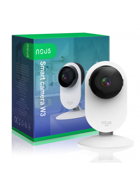 NOUS W3 - Caméra IP fixe intérieure WiFi 2MP, enregistrement cloud ou sur carte SD - Compatible Tuya Smart Life