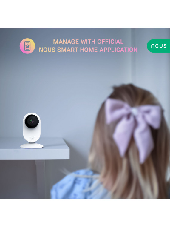 NOUS W3 - Caméra IP fixe intérieure WiFi 2MP, enregistrement cloud ou sur carte SD - Compatible Tuya Smart Life