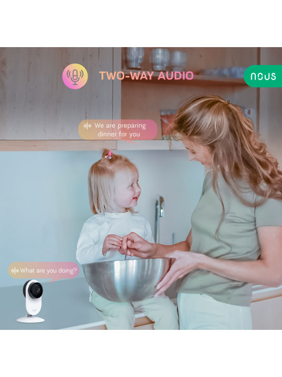 NOUS W3 - Caméra IP fixe intérieure WiFi 2MP, enregistrement cloud ou sur carte SD - Compatible Tuya Smart Life