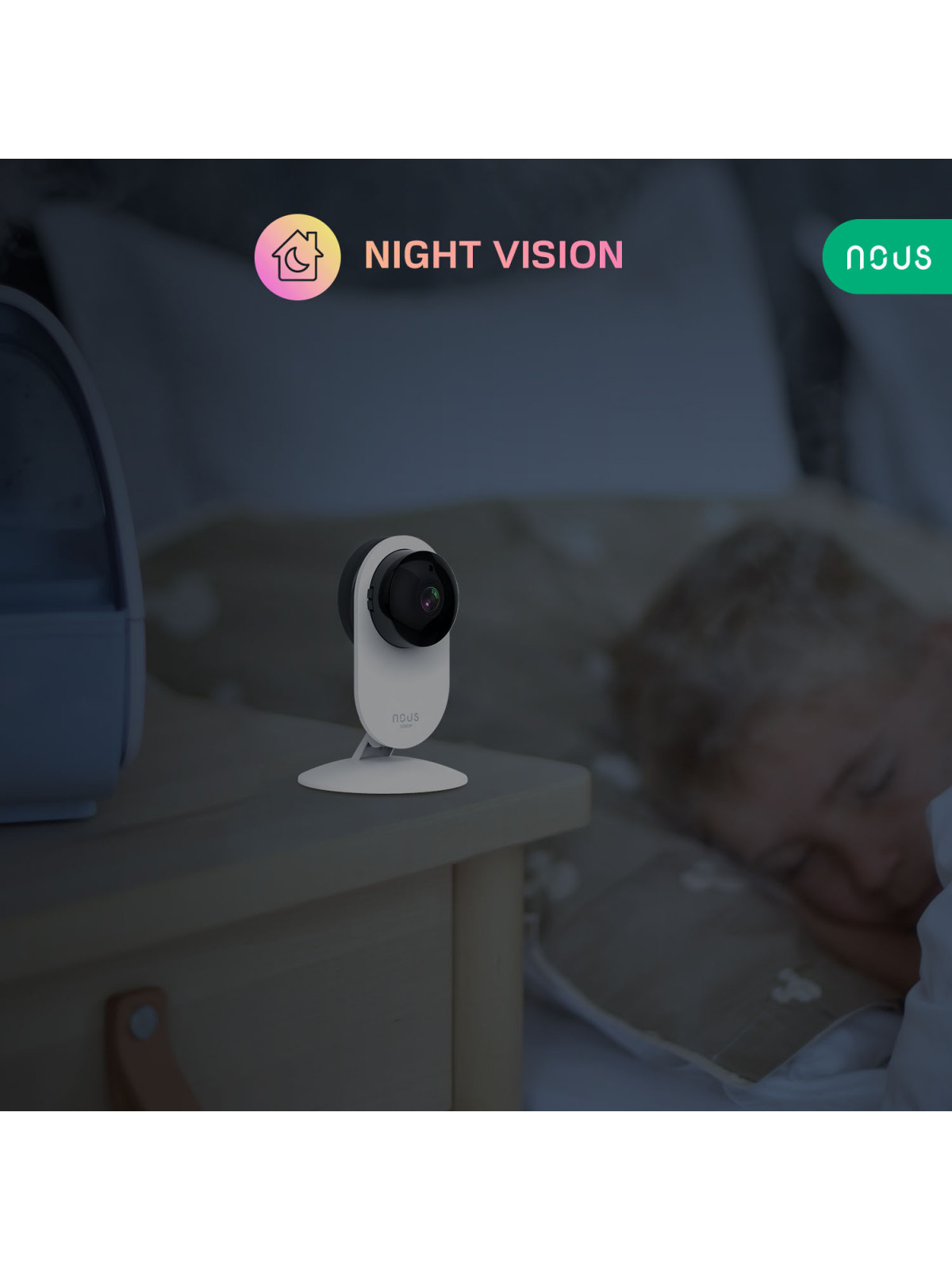 NOUS W3 - Caméra IP fixe intérieure WiFi 2MP, enregistrement cloud ou sur carte SD - Compatible Tuya Smart Life