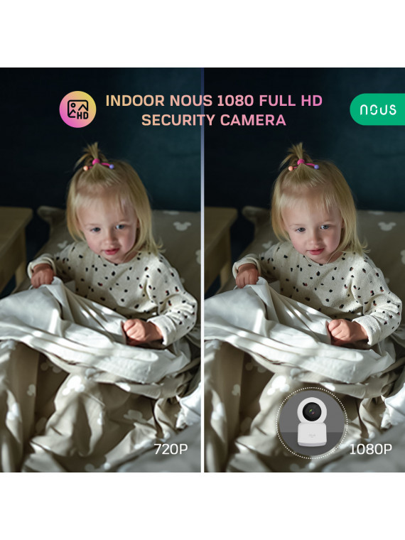 NOUS W2 - Caméra IP rotative intérieure WiFi 2MP, enregistrement cloud ou sur carte SD - Compatible Tuya Smart Life