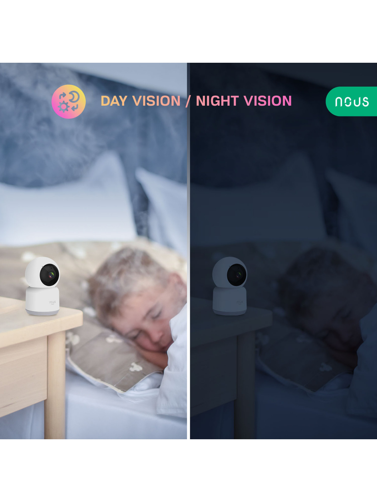 NOUS W2 - Caméra IP rotative intérieure WiFi 2MP, enregistrement cloud ou sur carte SD - Compatible Tuya Smart Life