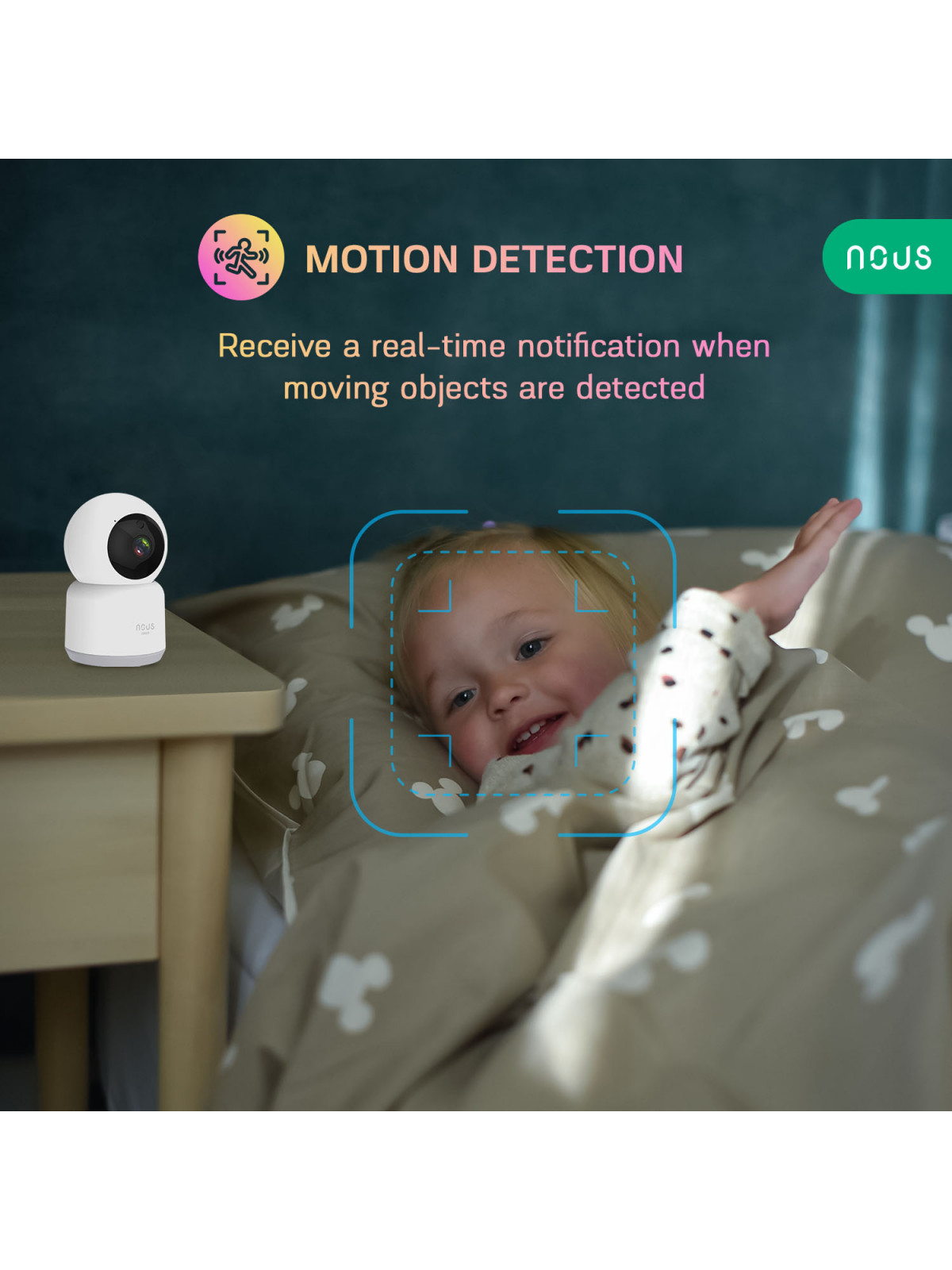 NOUS W2 - Caméra IP rotative intérieure WiFi 2MP, enregistrement cloud ou sur carte SD - Compatible Tuya Smart Life