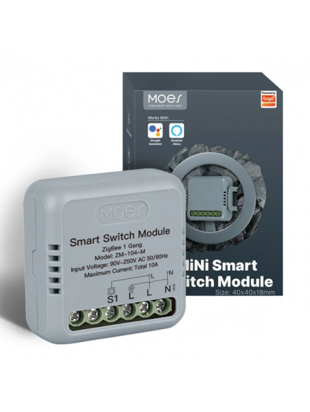 Moes "ZRM-104-M-MS" - Micromodule Mini ZigBee 1 sortie ON/OFF 10A - Compatible Tuya, Lidl Home, Jeedom etc...