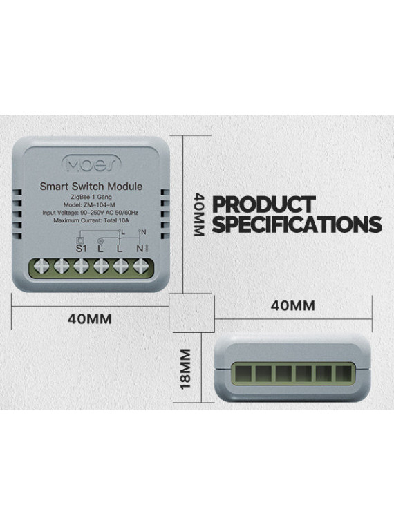 Moes "ZRM-104-M-MS" - Micromodule Mini ZigBee 1 sortie ON/OFF 10A - Compatible Tuya, Lidl Home, Jeedom etc...
