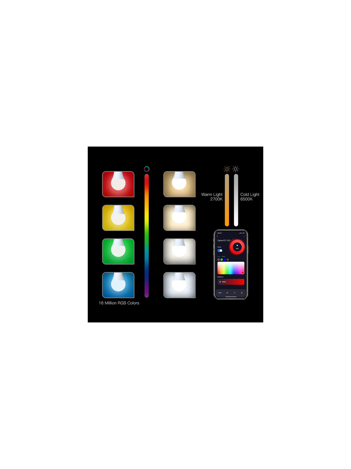 Moes "ZB-TDA9-RCW-E27-MS" - Ampoule ZigBee E27 couleur RGBW + blanc chaud et froid - Compatible Tuya Smart Life