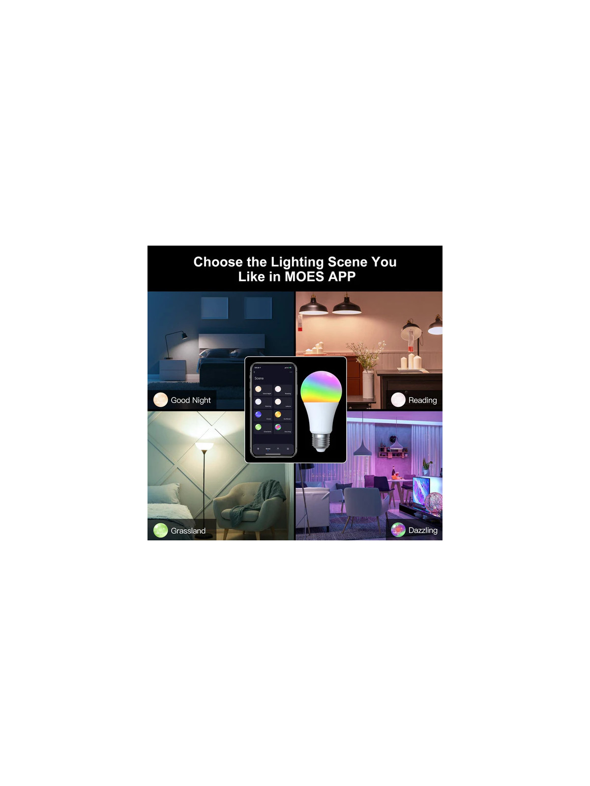 Moes "ZB-TDA9-RCW-E27-MS" - Ampoule ZigBee E27 couleur RGBW + blanc chaud et froid - Compatible Tuya Smart Life