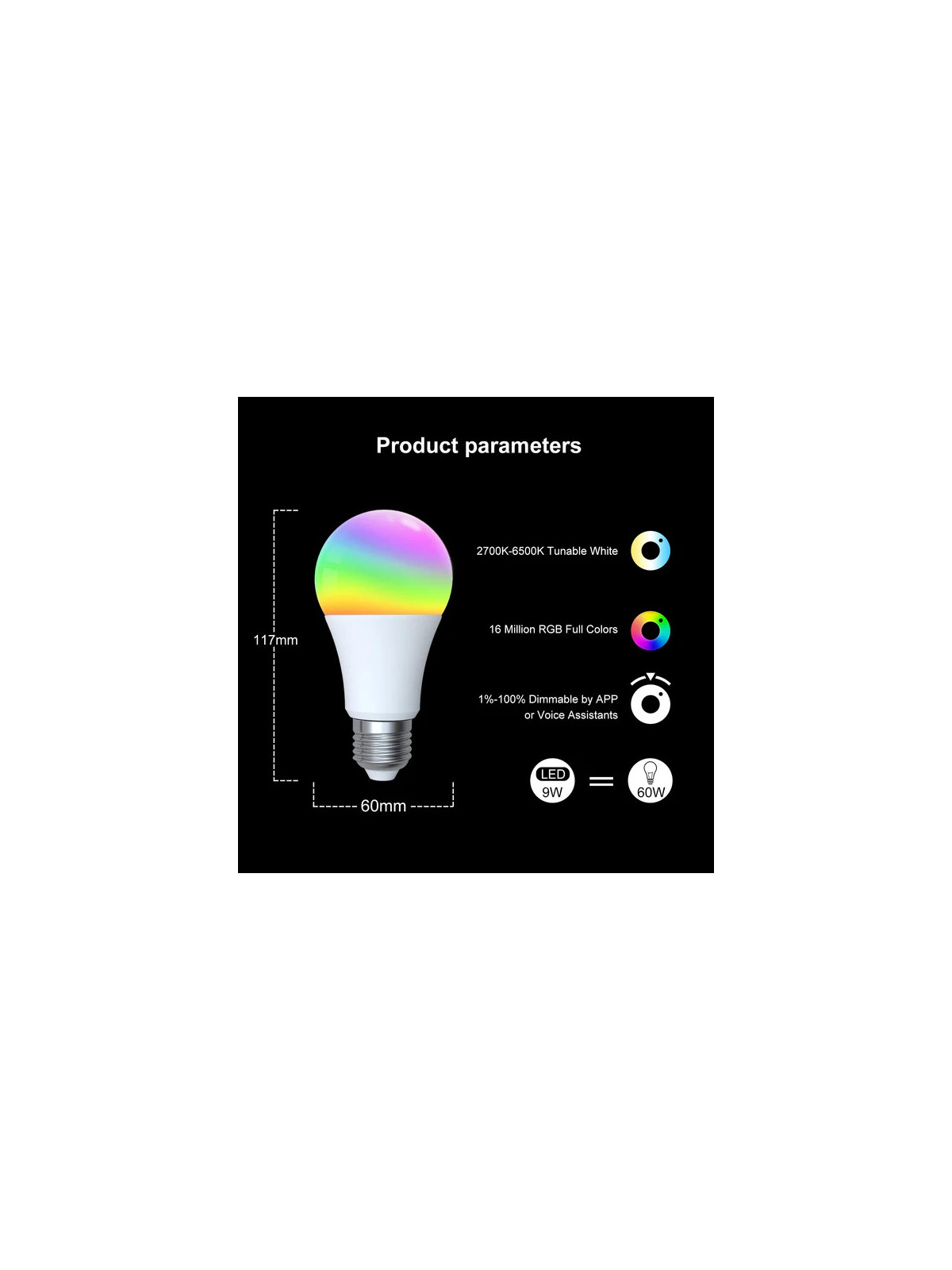 Moes "ZB-TDA9-RCW-E27-MS" - Ampoule ZigBee E27 couleur RGBW + blanc chaud et froid - Compatible Tuya Smart Life