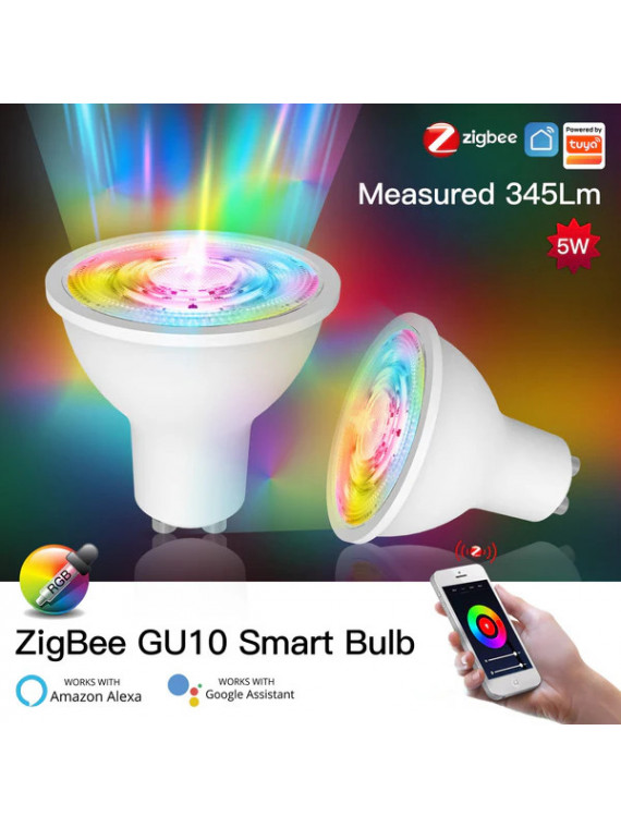 Moes "ZB-TD5-RCW-GU10-MS" - Ampoule ZigBee GU10 couleur RGBW + blanc chaud et froid - Compatible Tuya Smart Life