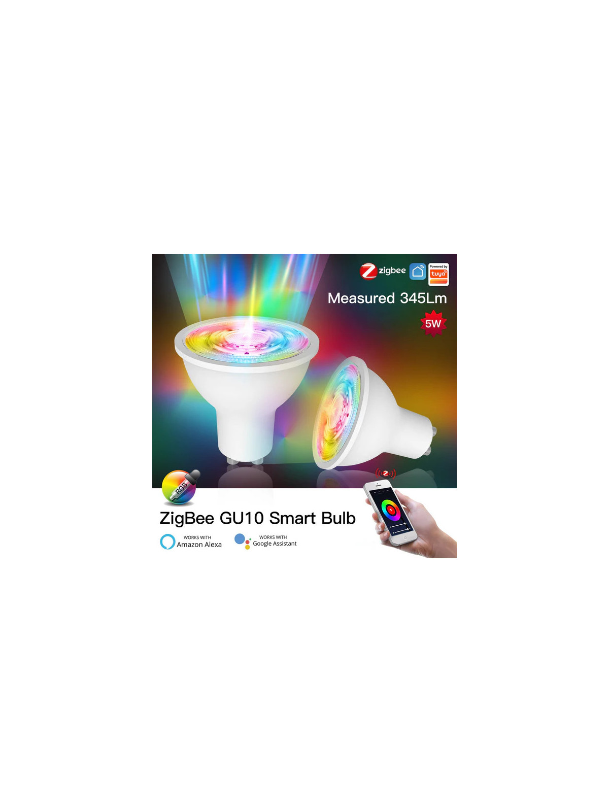 Moes "ZB-TD5-RCW-GU10-MS" - Ampoule ZigBee GU10 couleur RGBW + blanc chaud et froid - Compatible Tuya Smart Life