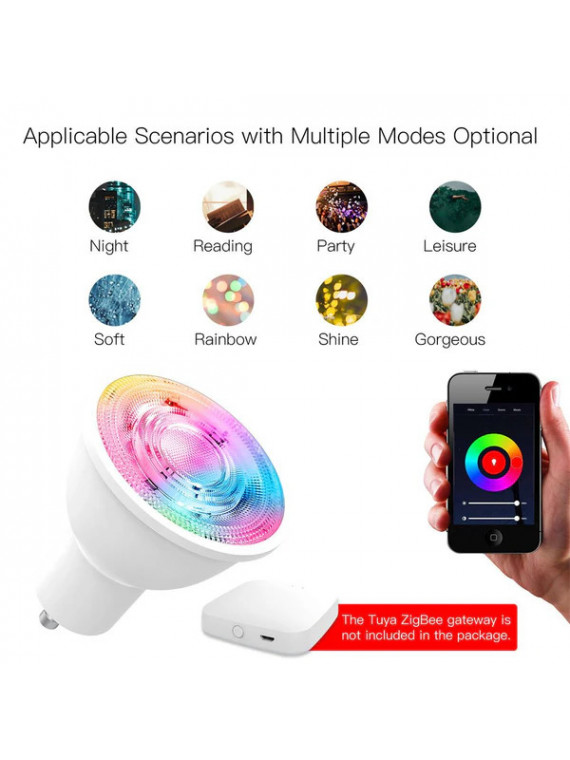 Moes "ZB-TD5-RCW-GU10-MS" - Ampoule ZigBee GU10 couleur RGBW + blanc chaud et froid - Compatible Tuya Smart Life