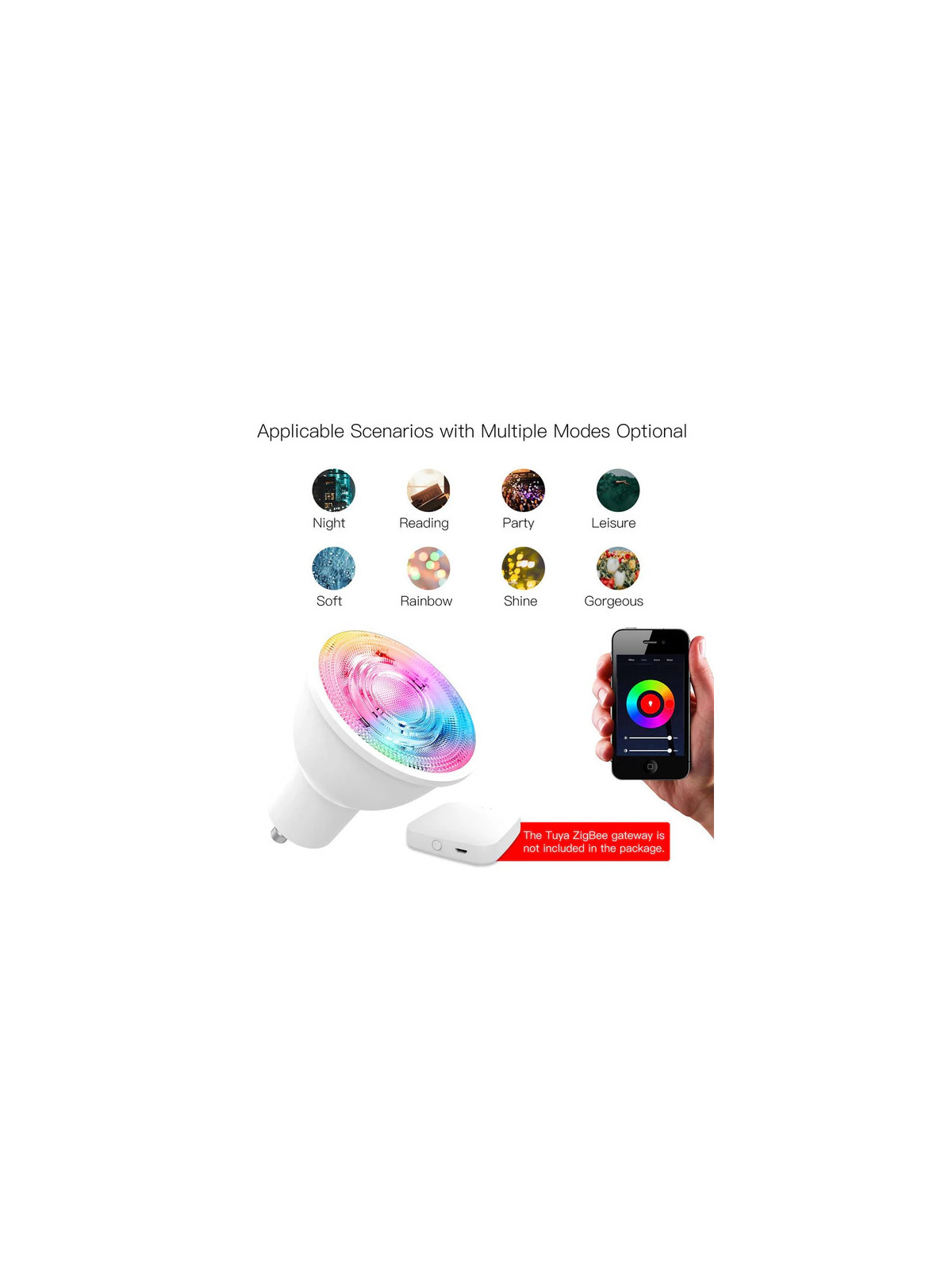 Moes "ZB-TD5-RCW-GU10-MS" - Ampoule ZigBee GU10 couleur RGBW + blanc chaud et froid - Compatible Tuya Smart Life
