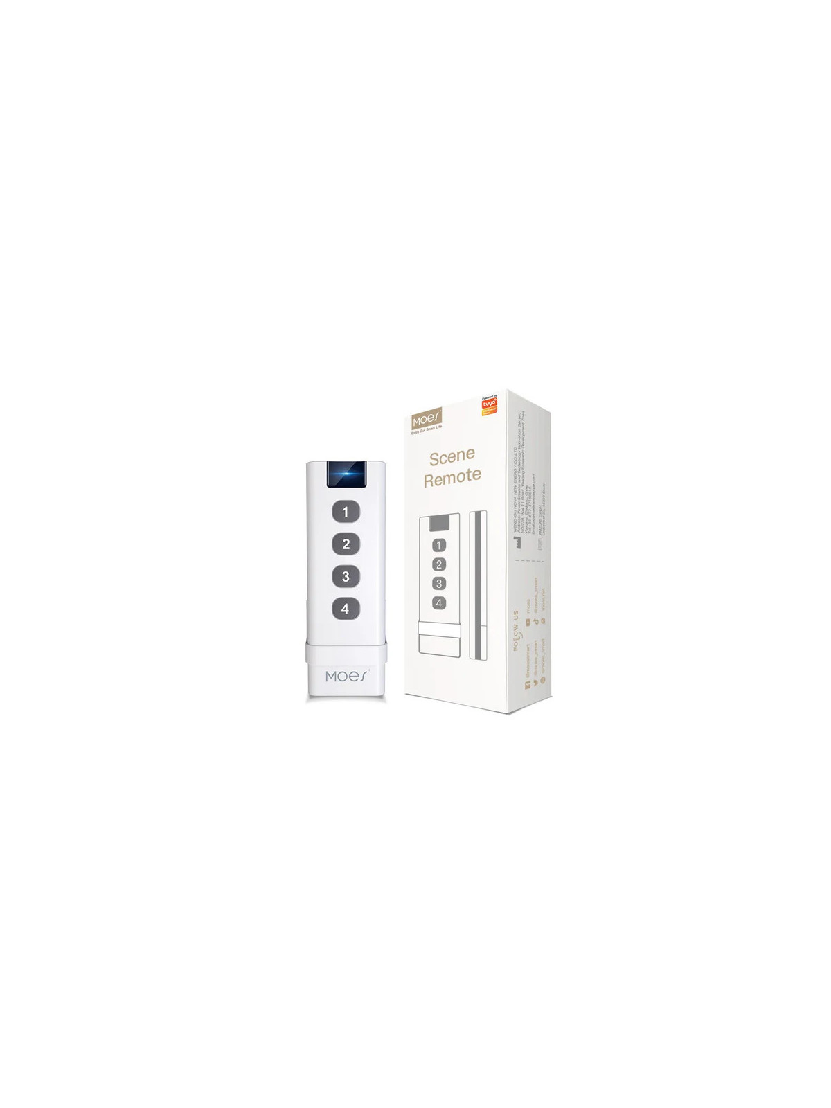 Moes "ZS-SR4-2169-MS" - Télécommande ZigBee 4 boutons (12 scénarios) - Compatible Tuya Smart Life