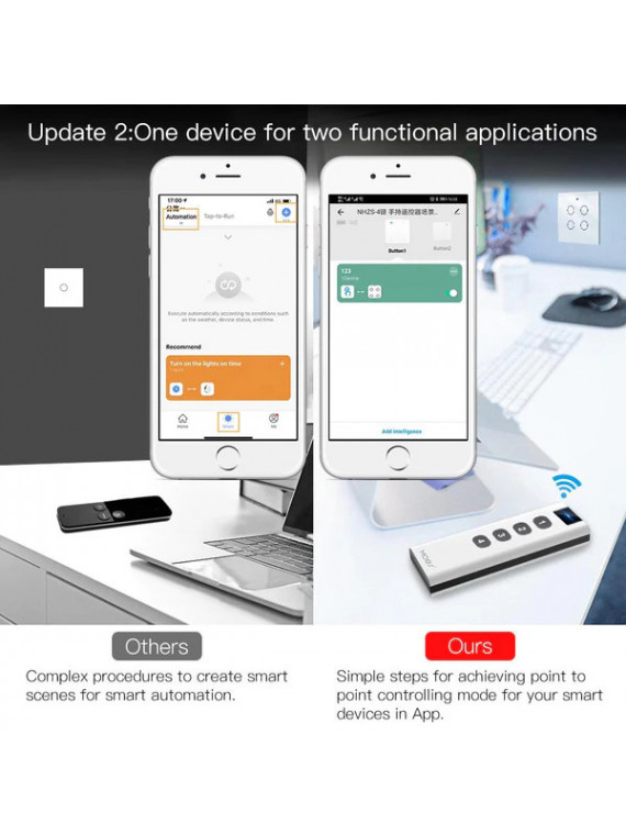 Moes "ZS-SR4-2169-MS" - Télécommande ZigBee 4 boutons (12 scénarios) - Compatible Tuya Smart Life