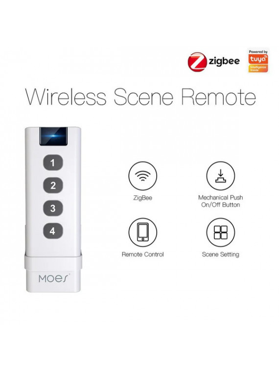 Moes "ZS-SR4-2169-MS" - Télécommande ZigBee 4 boutons (12 scénarios) - Compatible Tuya Smart Life