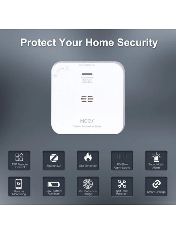 Moes "ZSS-HM-CO-A-MS" - Détecteur de monoxyde de carbon (CO) ZigBee - Compatible Tuya Smart Life Moes "ZSS-HM-CO-A-MS" - Détecteur de monoxyde de carbon (CO) ZigBee - Compatible Tuya Smart Life