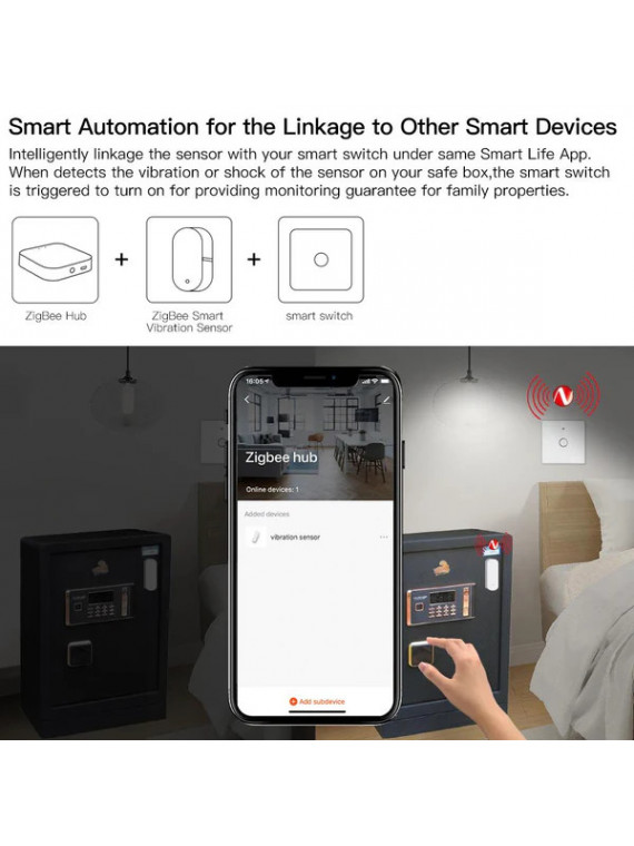 Moes "ZSS-Z-VBR-A-EN" - Détecteur de vibration ZigBee - Compatible Tuya Smart Life, Lidl Home, Jeedom etc...