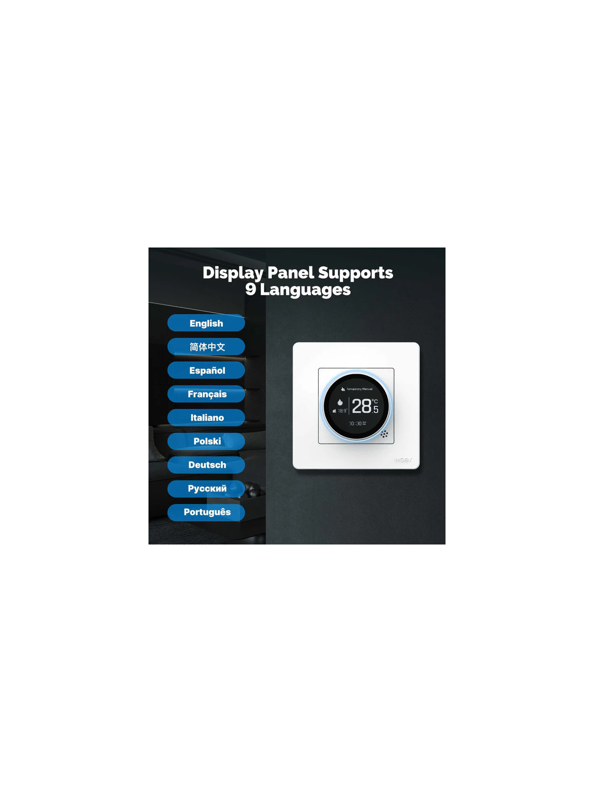 Moes "ZHT-SR-GA-XX-MS" - Thermostat ZigBee pour plancher chauffant Hydraulique - Compatible Tuya Smart Life, Lidl Home, Jeedom