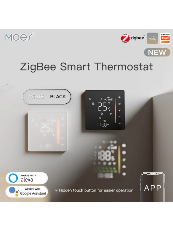 Moes "ZHT-006-GC-XX-MS" - Thermostat tactile contact sec ZigBee pour chaudière - Compatible Tuya Smart Life, Lidl Home Moes "ZHT-006-GC-XX-MS" - Thermostat tactile contact sec ZigBee pour chaudière - Compatible Tuya Smart Life, Lidl Home
