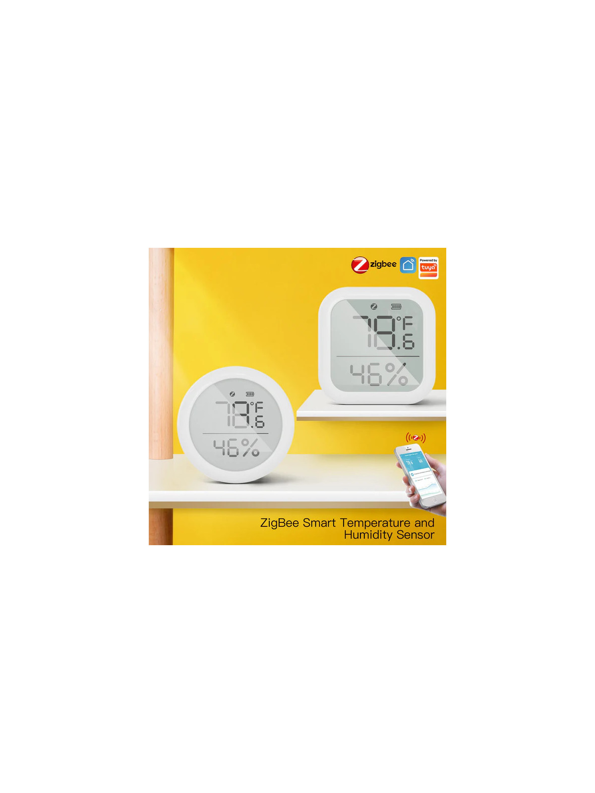 Moes "ZSS-KB-TH-LX-C-MS" - Capteur ZigBee de température et d'humidité avec écran -Compatible Tuya Smart Life, Lidl Home, Jeedom
