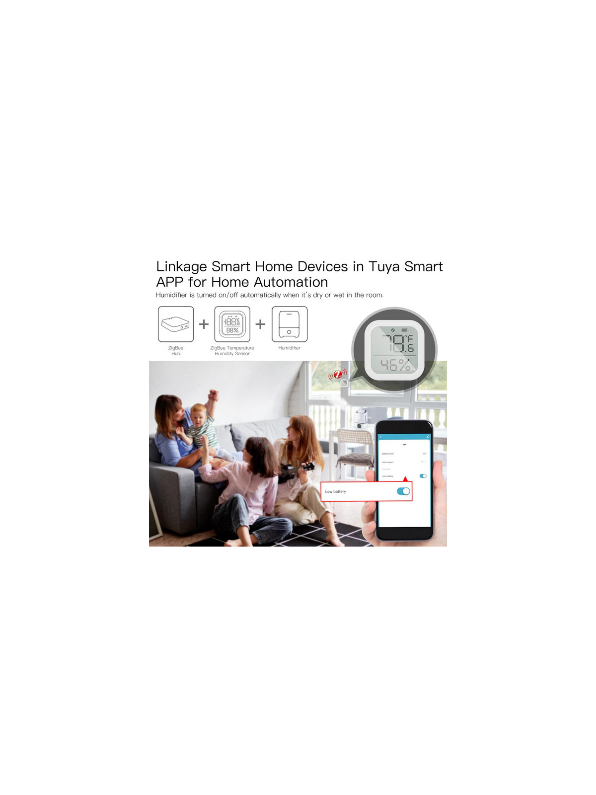 Moes "ZSS-KB-TH-LX-C-MS" - Capteur ZigBee de température et d'humidité avec écran -Compatible Tuya Smart Life, Lidl Home, Jeedom