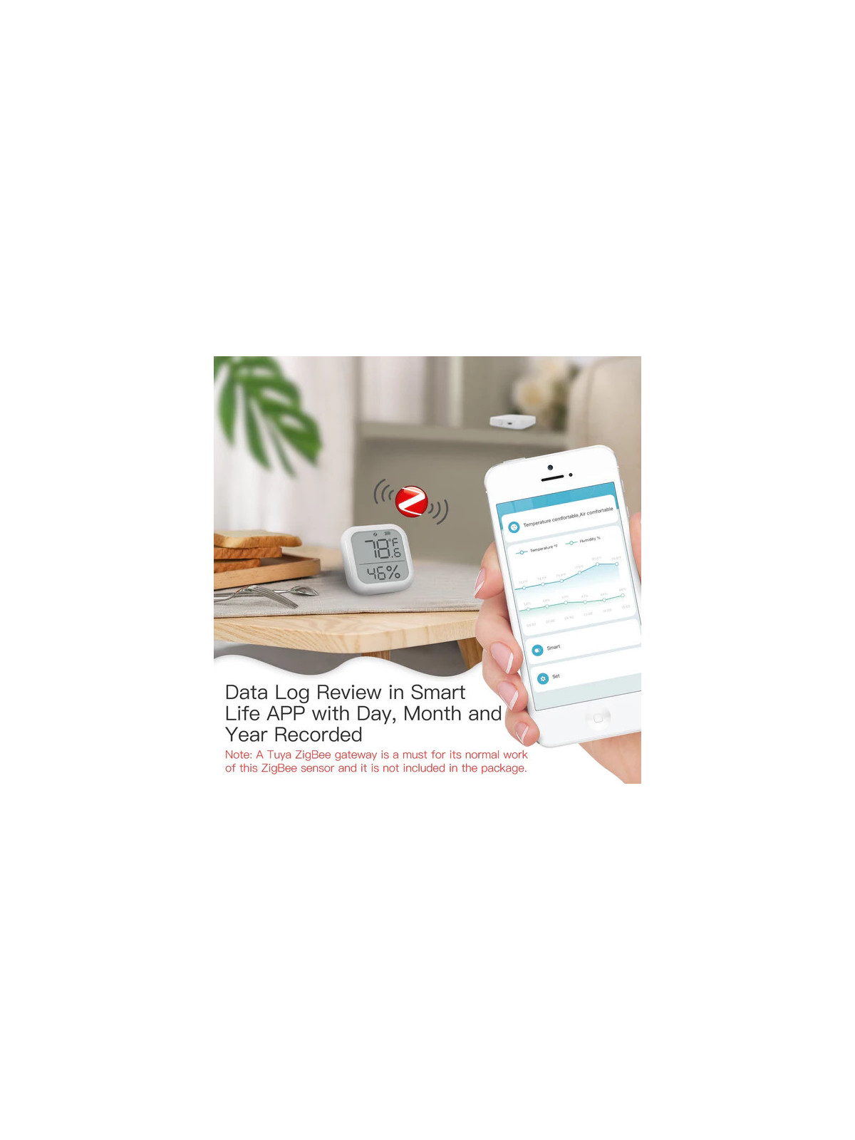 Moes "ZSS-KB-TH-LX-C-MS" - Capteur ZigBee de température et d'humidité avec écran -Compatible Tuya Smart Life, Lidl Home, Jeedom