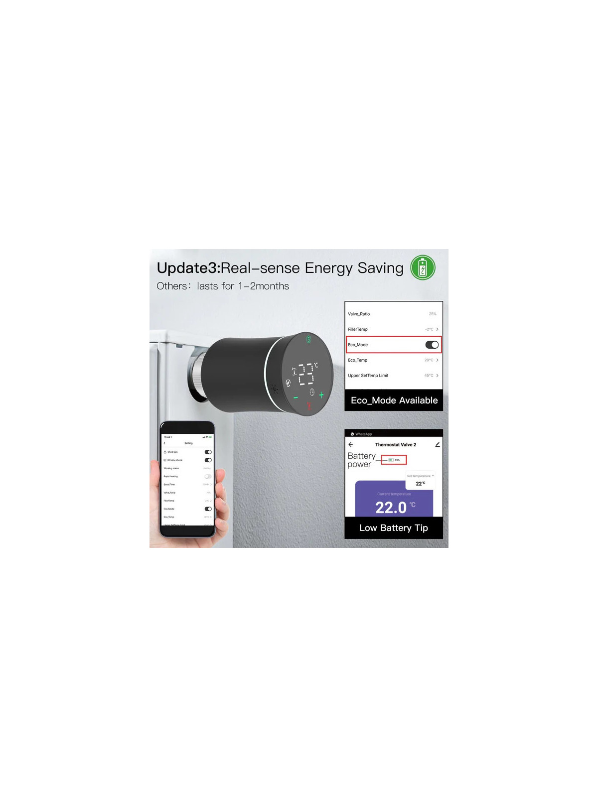 Moes "ZTRV-BY-100-XX-MS" - Tête thermostatique ZigBee - Compatible Tuya Smart Life, Lidl Home, Jeedom et Home Assistant