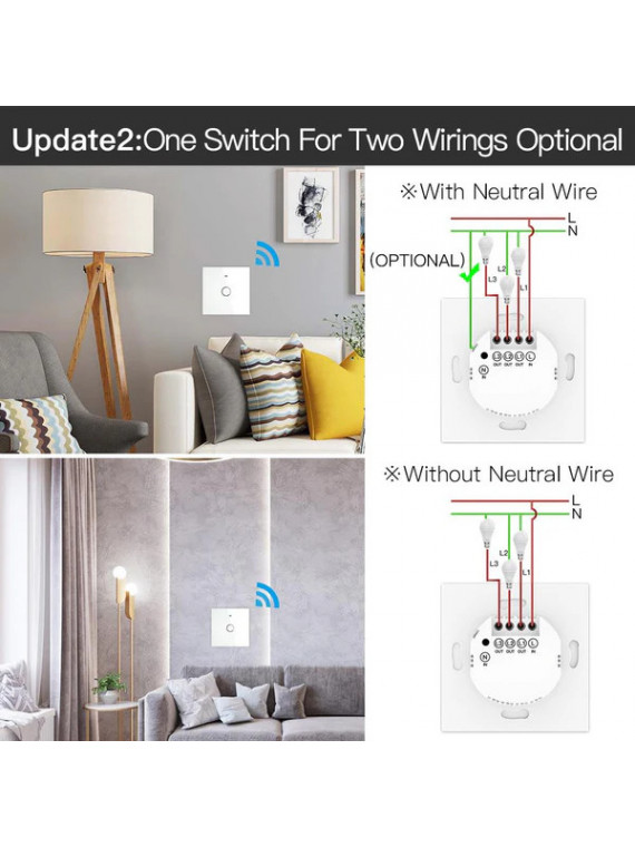 Moes "ZS-EU1-XX-MS" - Interrupteur ZigBee pour éclairage à câblage avec ou sans neutre - Compatible Tuya Smart Life Moes "ZS-EU1-XX-MS" - Interrupteur ZigBee pour éclairage à câblage avec ou sans neutre - Compatible Tuya Smart Life