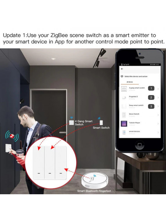 Moes "ZT-B-EU1-MS" - Interrupteur émetteur mural / contrôleur de scènes ZigBee à 1 bouton - Compatible Tuya SmartLife, Lidl Home