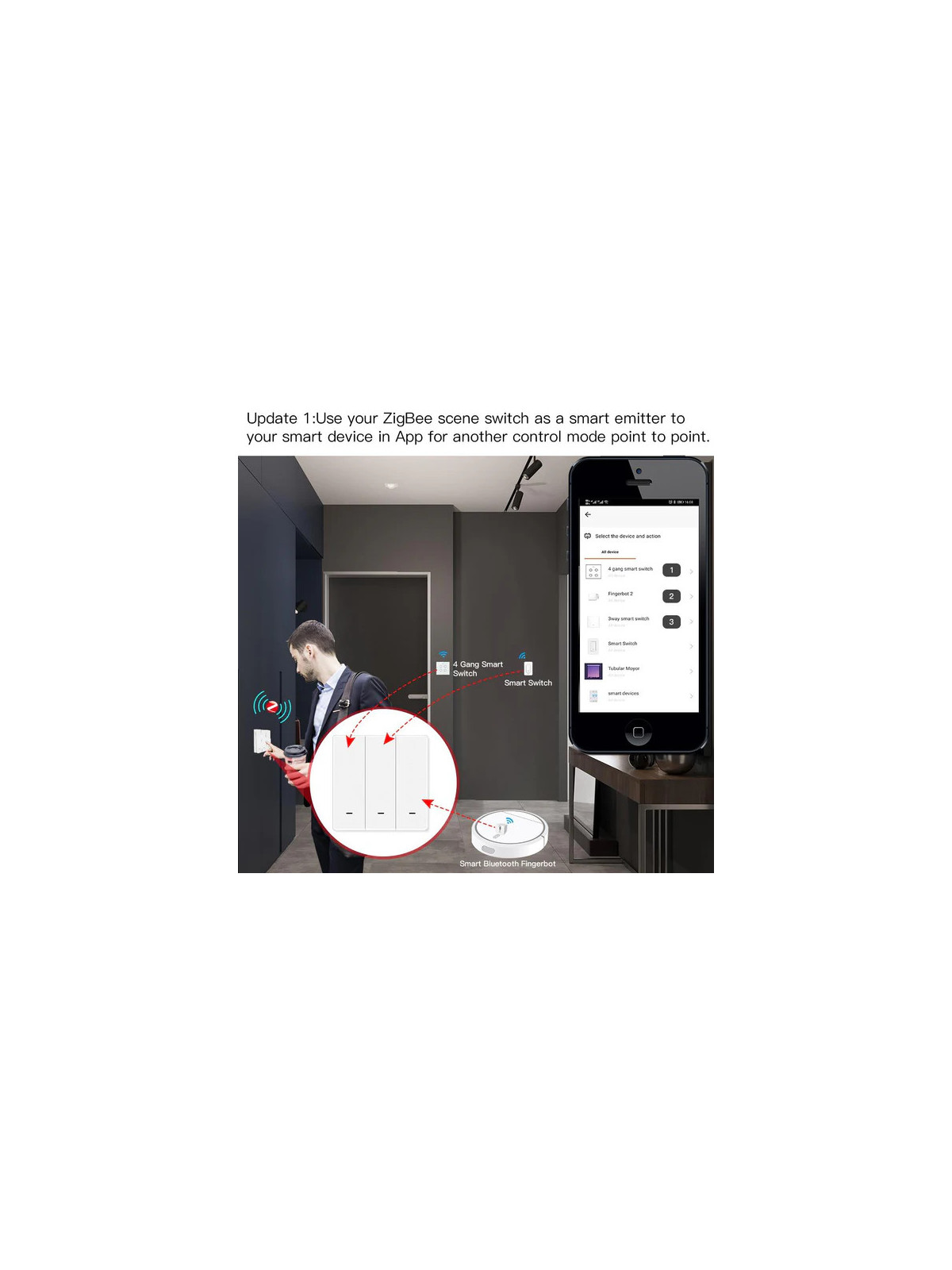 Moes "ZT-B-EU2-MS" - Interrupteur émetteur mural / contrôleur de scènes ZigBee à 2 boutons - Compatible Tuya Smart, Lidl Home