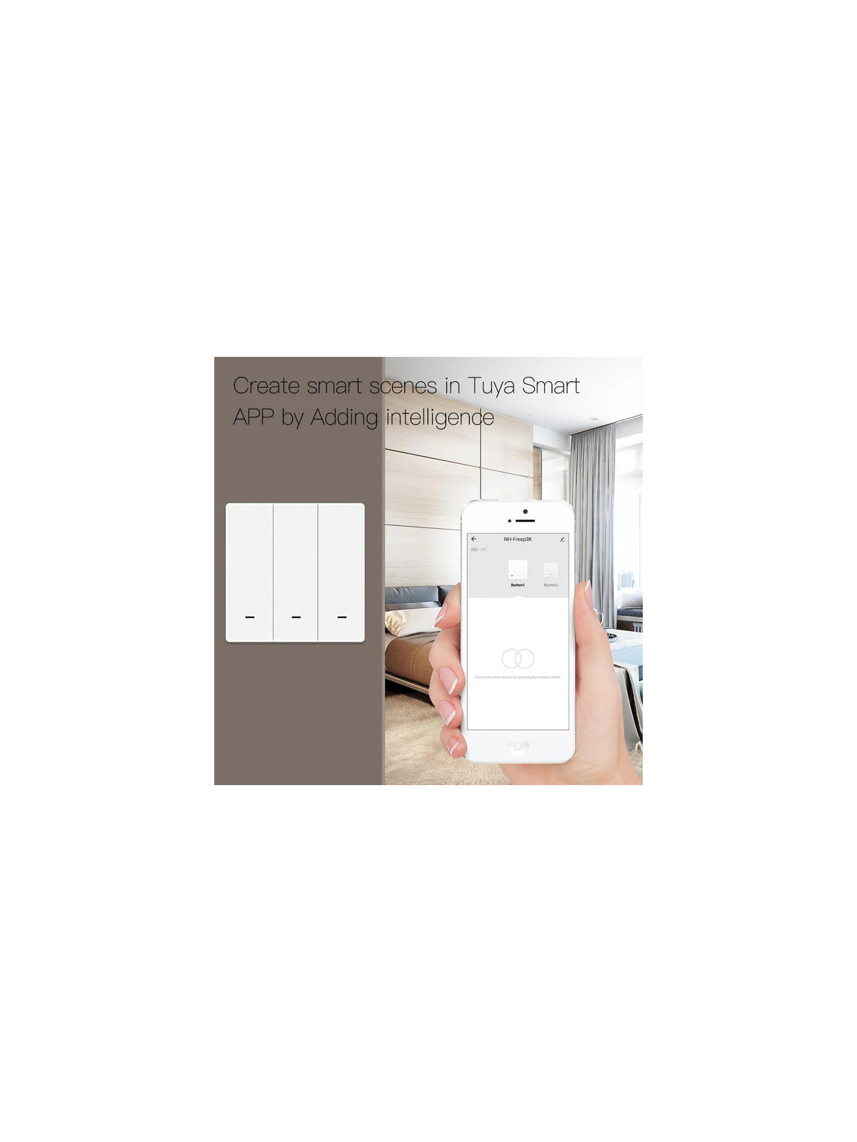 Moes "ZT-B-EU2-MS" - Interrupteur émetteur mural / contrôleur de scènes ZigBee à 2 boutons - Compatible Tuya Smart, Lidl Home