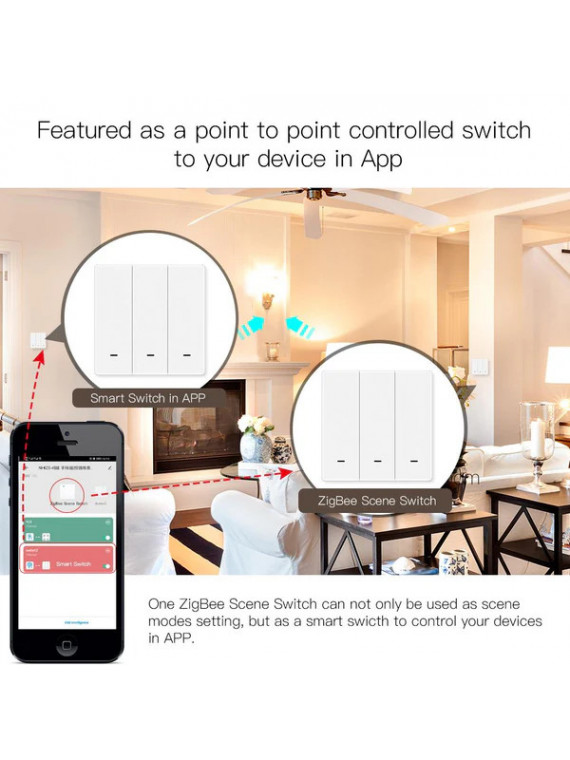 Moes "ZT-B-EU2-MS" - Interrupteur émetteur mural / contrôleur de scènes ZigBee à 2 boutons - Compatible Tuya Smart, Lidl Home