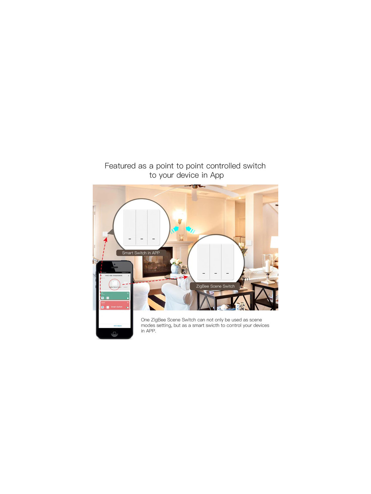 Moes "ZT-B-EU2-MS" - Interrupteur émetteur mural / contrôleur de scènes ZigBee à 2 boutons - Compatible Tuya Smart, Lidl Home