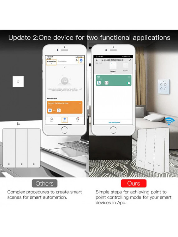 Moes "ZT-B-EU3-MS" - Interrupteur émetteur mural / contrôleur de scènes ZigBee à 3 boutons - Compatible Tuya Smart, Lidl Home