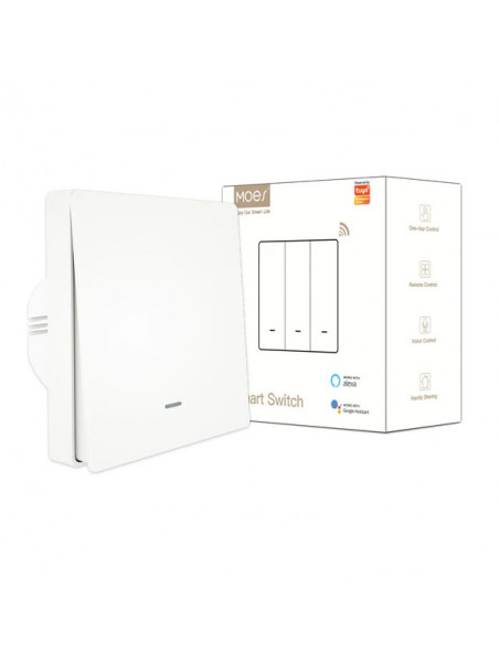 Moes "ZS-B-EU1-WH-MS" - Interrupteur 1 sortie ZigBee pour éclairage à câblage avec ou sans neutre - Compatible Tuya Smart Life
