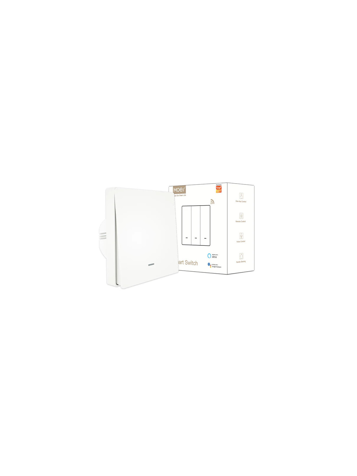 Moes "ZS-B-EU1-WH-MS" - Interrupteur 1 sortie ZigBee pour éclairage à câblage avec ou sans neutre - Compatible Tuya Smart Life