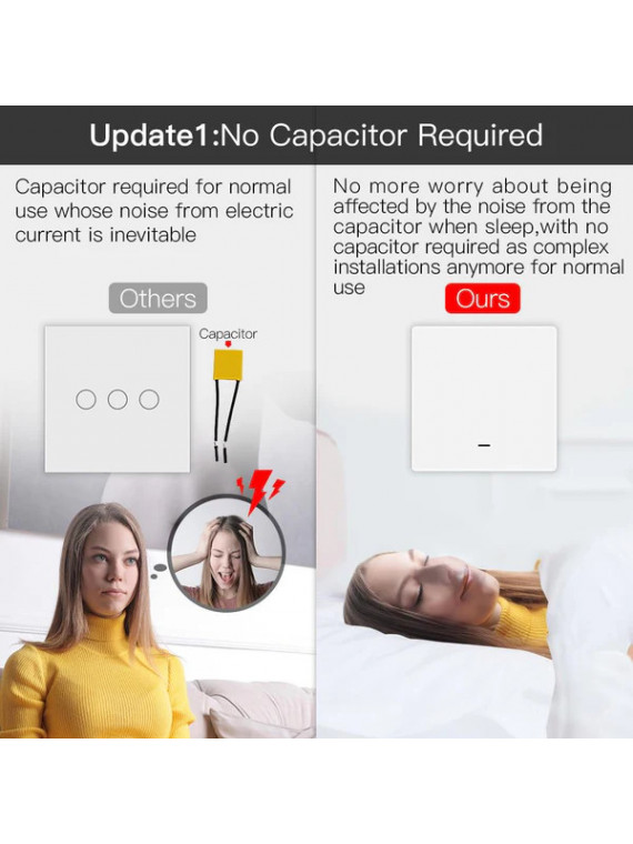 Moes "ZS-B-EU1-WH-MS" - Interrupteur 1 sortie ZigBee pour éclairage à câblage avec ou sans neutre - Compatible Tuya Smart Life