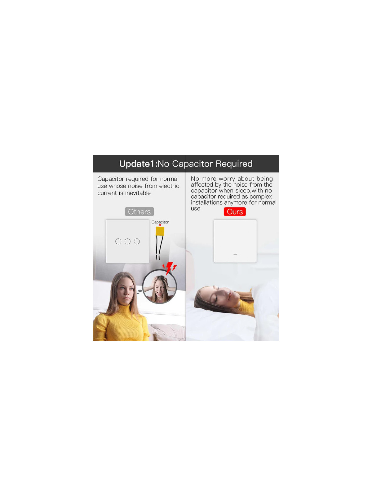 Moes "ZS-B-EU1-WH-MS" - Interrupteur 1 sortie ZigBee pour éclairage à câblage avec ou sans neutre - Compatible Tuya Smart Life