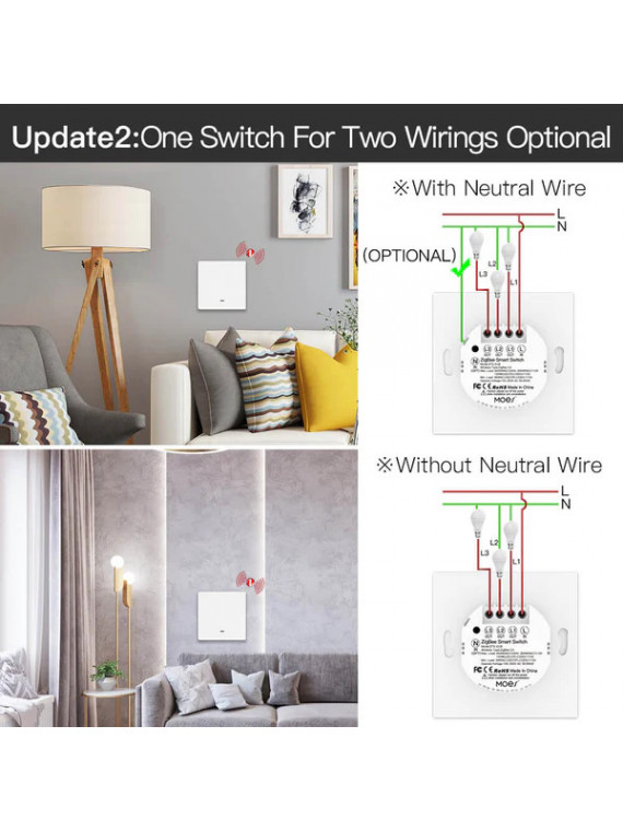 Moes "ZS-B-EU2-XX-MS" - Interrupteur 2 sorties ZigBee pour éclairage à câblage avec ou sans neutre - Compatible Tuya SmartLife Moes "ZS-B-EU2-XX-MS" - Interrupteur 2 sorties ZigBee pour éclairage à câblage avec ou sans neutre - Compatible Tuya SmartLife